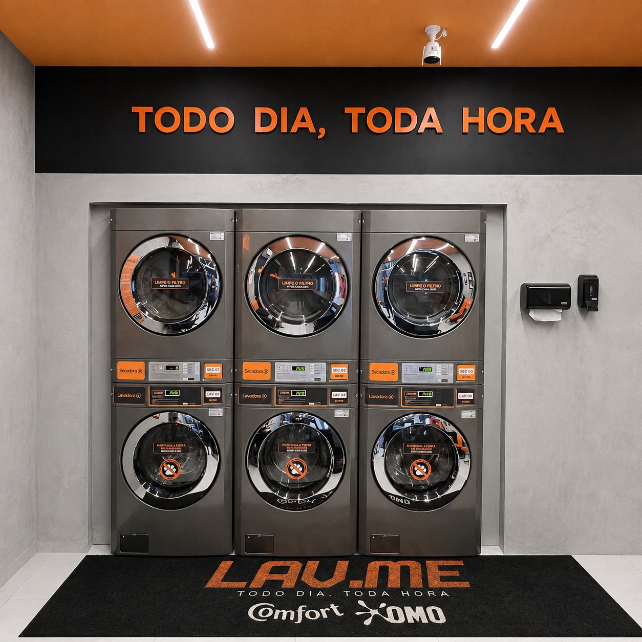 Detalhe do anel de LED da porta da máquina